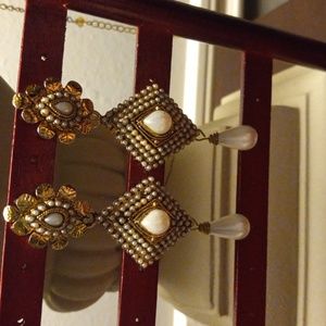 Beautiful gold overlay and faux pearl earrings
